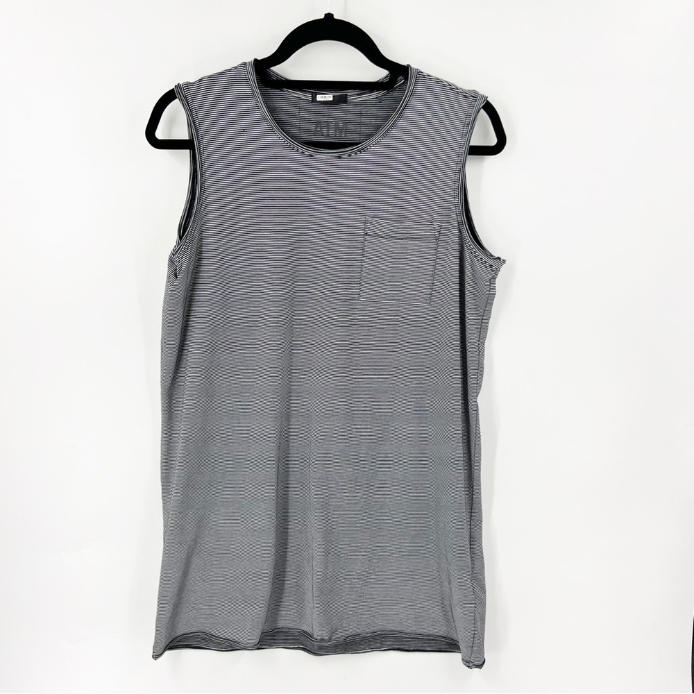 ✅ ATM ANTHONY‎ THOMAS MELILLO Pocket Tanks Tripe Dress Size LARGE BLACK/WHITE